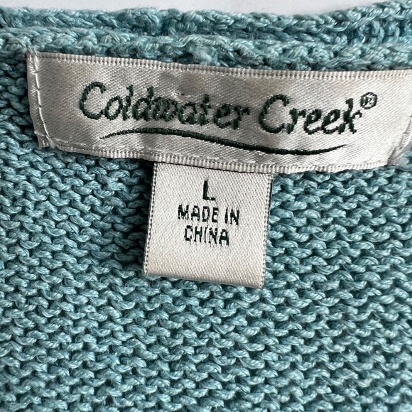 Coldwater Creek Pullover Sweater Blue Centre Cable Knit Size L Scoop Neck Linen - Picture 5 of 7